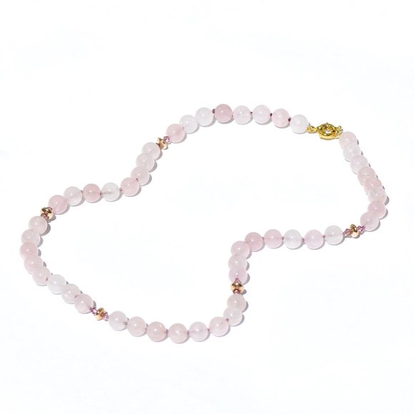 14K Gold Filled Rose Quartz Hand Knotted Long Layering Necklace - Picture 1 of 4